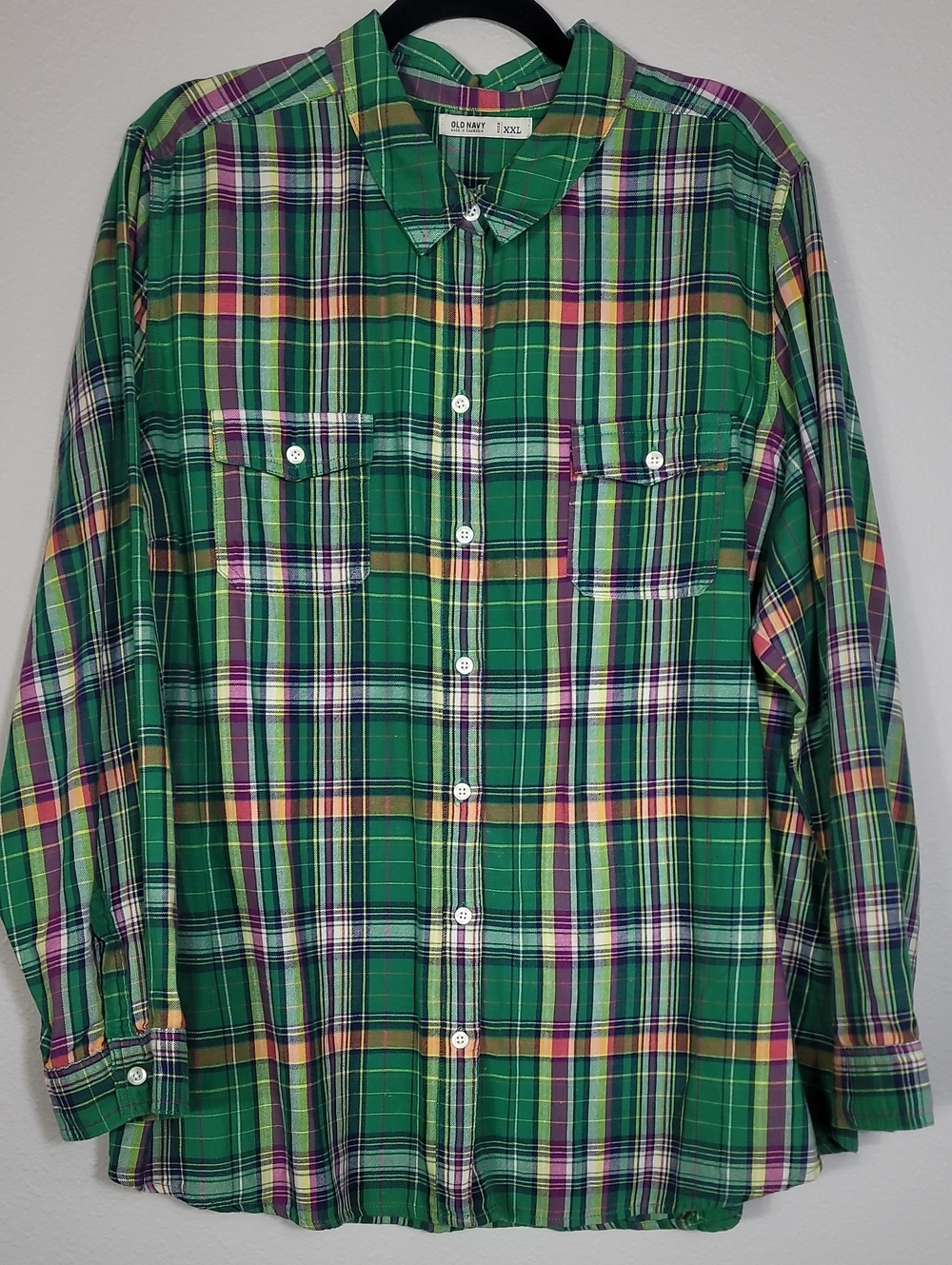 Old Navy Plaid Button Up Shirt Plus Size 2X Green Cotton Granola Cabin Flannel